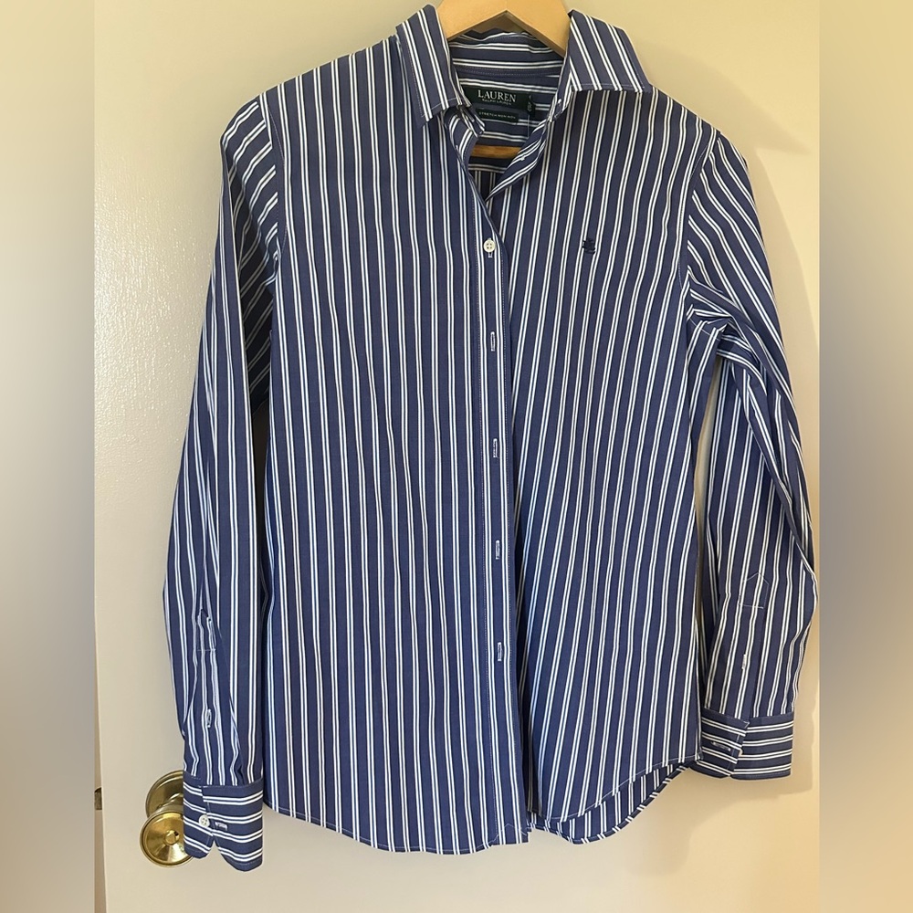 NWT Ralph Lauren Blue and White Striped Button Down Shirt